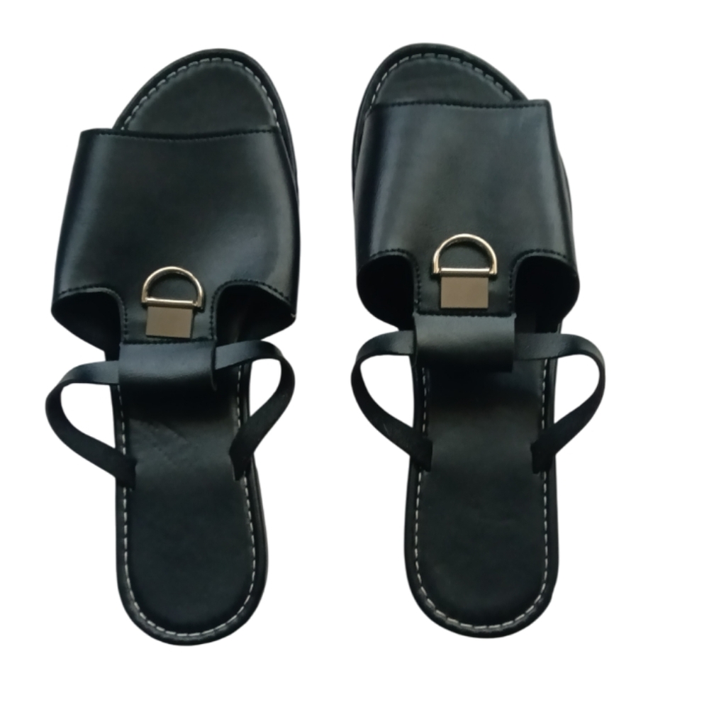 Chic Black Women's Sandals with Metal Accent